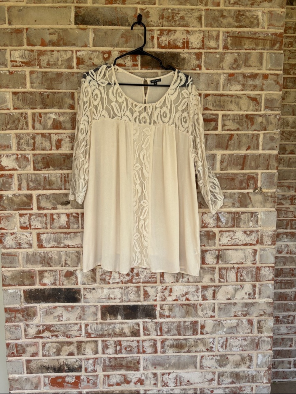 Hannah Cream Lace‎ Yoke Gauzy Plus Size  Blouse